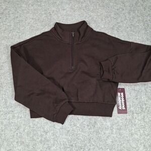 Weekend Academy Quarter Zip Fleece Girl Size M 7-8 Darkest Brn Cropped Pullover